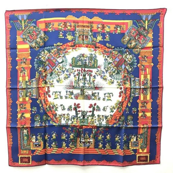 Authentic HERMES Carre90 ASTRES et SOLEILS ethnic Scarf silk Scarves/Wraps Multi - Picture 1 of 8